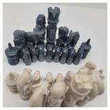 Vtg Kenya KISII Hand Carved  Soapstone Chess Set
