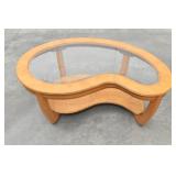 MCM Kidney Blonde Maple Coffee Table w/Glass Top