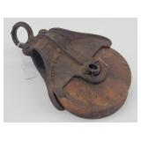 Antique Cast Iron and Wood Barn Pulley