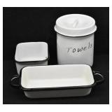 Enamelware Trays & Jar w/ Lid