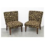 (2) Brown Flock Velvet Leaf Oversize Accent Chairs