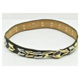 Gold/Silver Metal Black Leather Snake Belt