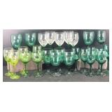 (25+/-) Early Libbey Green Glass Stemmed Goblets