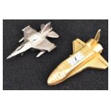 (2) Small PLATINUM  Airplane Clocks: F-16 & Other