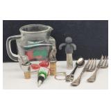 Pewter Wine Corks, Wm Rogers Meat Fork, Pitcher,..