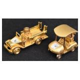 (2) Small PLATINUM Clocks: Fire Engine, Golf Cart