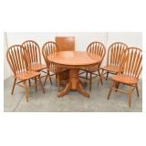 Oak Dining Table w/ Six Chairs & Leaf