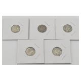 (5) 1926-1945 Mercury 90% Silver Dimes