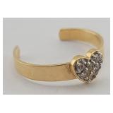Mexico 14K Gold & CZ Heart Adjustable Ring