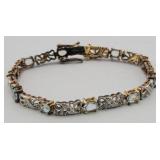 Sterling Blue Topaz & Diamond Chip Signed Bracelet