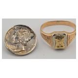 10K Gold Class Ring & 1936 Mercury 90% Silver ...