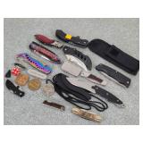 (12) Pocket Knives,1- Money Clip, 3-Medallions...