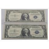 (2) 1935 E $1 Silver Certificates - Blue Seal
