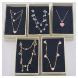 (5) Dainty Hearts & Dots Necklaces w/ Sterling