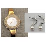 Swarovski Watch & Pearl Earrings