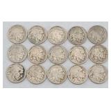 (15) Indian Head Buffalo Nickels 1935-36, no dates