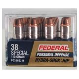 (20rd) .38 spl Hydra-Shok JHP FEDERAL Ammo