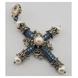 Sterling .925, 18K Gold, Pearl & Topaz Cross ...