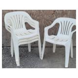 (4) Plastic White Patio Chairs w/ Arms Stackable