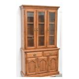 (2pc) Lighted Oak China Hutch Brass Hardware