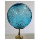 Large Blue Diamond Pattern Art Glass Ball with