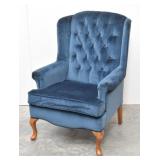 Blue Velvet Tufted Wingback Armchair