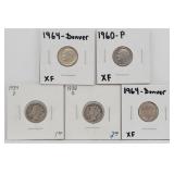 (5) Mercury & Roosevelt 90% Silver Dimes