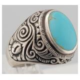 Sterling & Turquoise Western Ring - 11.249 gtw