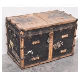 Antique Leather Steamer Trunk w/ Travel Labels