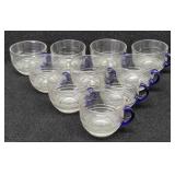 Set of 10 Cobalt & Clear Ring Ware Punch Mugs