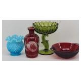 (4pcs) Glassware: Blue Fenton Hobnail Vase,