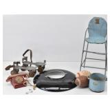 Primitive Toy Lot: Metal Doll High Chair, Toy ...