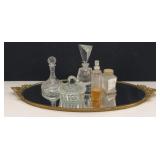 Ornate Mirrored Vanity Tray w/ Perfume Bottles,...