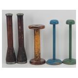 (3) Vintage Textile Spools & 2-Hat Stands