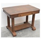Antique Solid Oak Trestle Writing Desk 1-Drawer