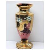 Large Cranberry Gold Bohemian Art Glass 12' Vase