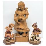 (3) Hand Carved Bavarian Heidi Style Figurines