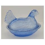 VTG Cornflower Blue Indiana Glass Hen on Nest