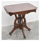Antique Carved Rolling Parlor Table w/ Marble Top