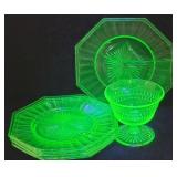 (5) Uranium Green Depression 7' Glass Plates &