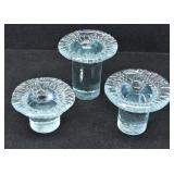 (3) Blenko Mushroom Heavy Glass Candle Holders