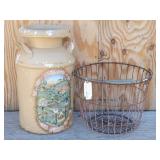 Rustic Wire Basket & Painted Milk Can