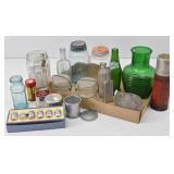 Primitive Kitchen Lot: Quart Jars, Green Ribbed