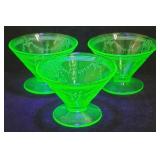 (3) Uranium Green Depression Glass Sherbet Dishes