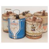 (5) Rustic Fuel Cans, Husky, Conoco, Frontier
