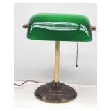 Bankers Desk Lamp Brass w/ Green Glass Shade