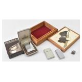 (4) Vintage Lighters & Signed '85 Eagle Desk Box
