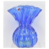 Murano Italia Collection Blue Fan Art Glass Vase