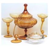 (5) Pcs: Empoli Italy Hand Blown Apothecary Jar,..