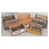 (5) Primitive Wood Crates / Boxes 7UP, Coca-Cola